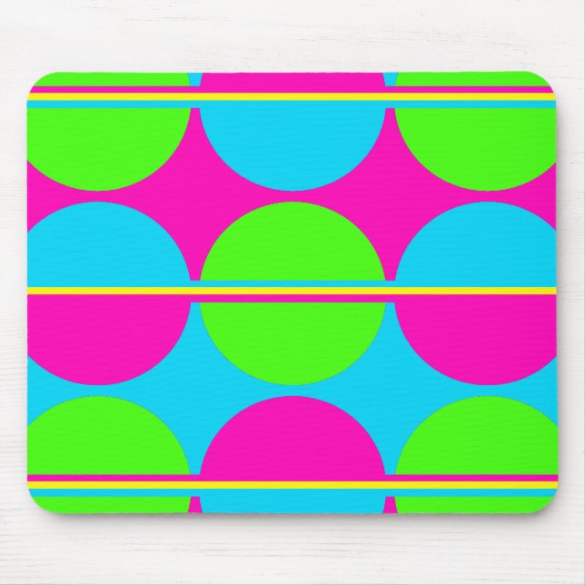 Summer Lime Green Hot Pink Teal Circles Stripes Mouse Mat (Front)