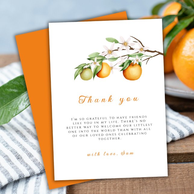 Summer Little Cutie Citrus  Clementine Baby Shower Thank You Card (Summer Little Cutie Citrus Clementine Baby Shower Thank You Card)