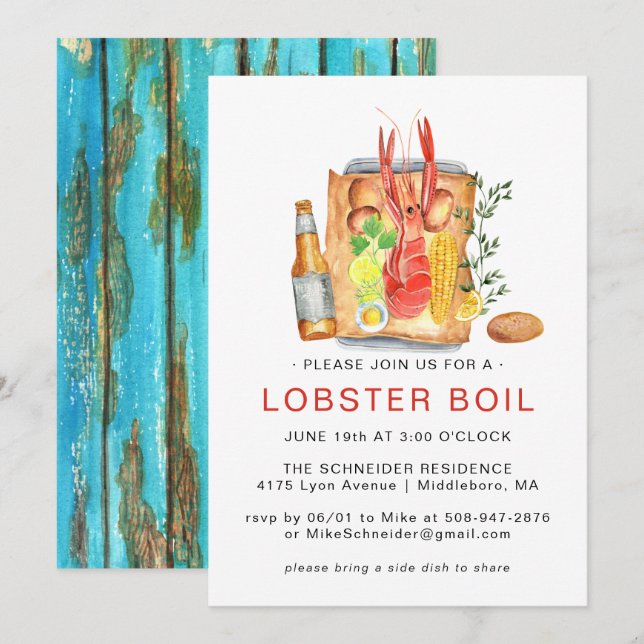 Summer Lobster Boil | Lobster Bake Cookout  Invitation (Front/Back)