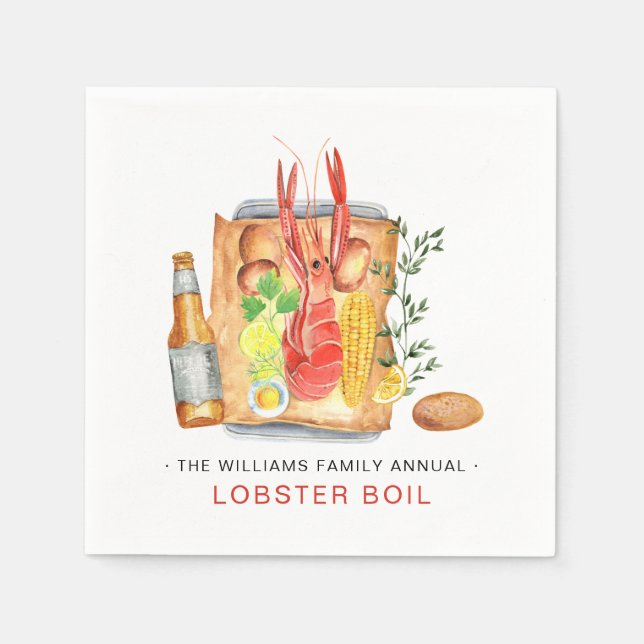 Summer Lobster Boil | Lobster Bake Cookout Napkin (Front)