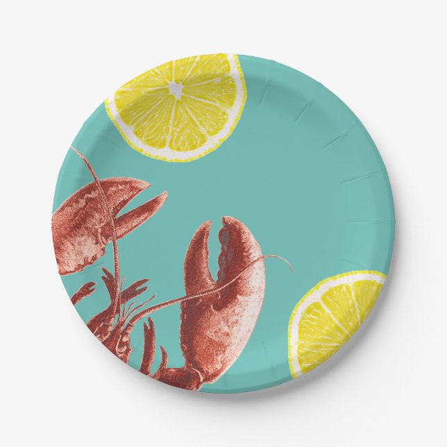 Summer Lobster Boil Party Aqua Paper Plate (Front)