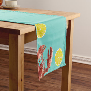 Summer Lobster Boil Party Aqua Short Table Runner