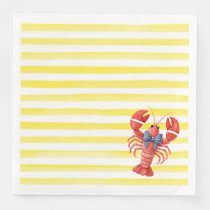 Summer Lobster with Bow and Butter Yellow Stripes Napkin