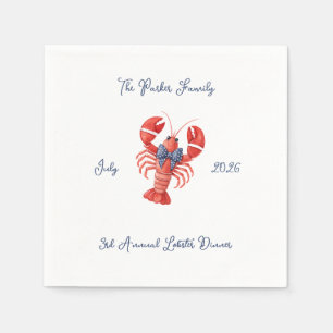Summer Lobster with Bow, July 4th, Coastal Wedding Napkin
