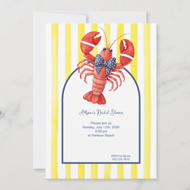 Summer Lobster, Yellow Striped Invitation (Front)
