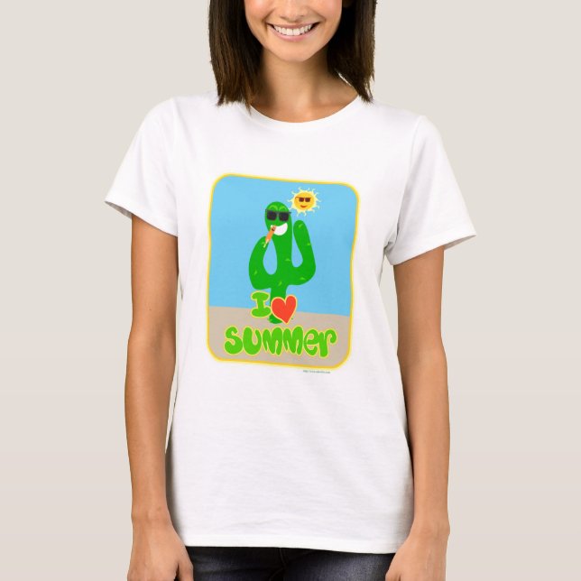 Summer Love Cactus Cartoon Fun Seasonal Slogan T-Shirt (Front)