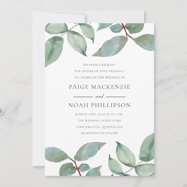 Summer Love Green Leaf Wedding Invitation (Front)