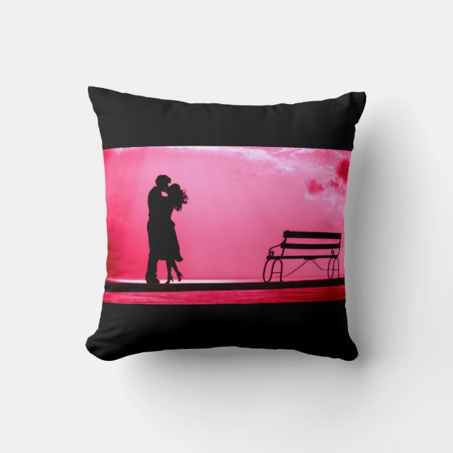 "Summer love" pink and black throw pillow. Cushion (Front)