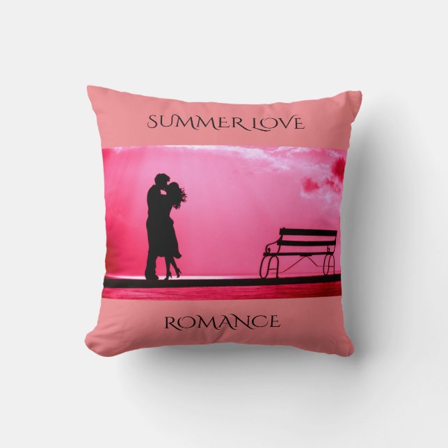 'SUMMER LOVE" pink throw pillow. Cushion (Front)