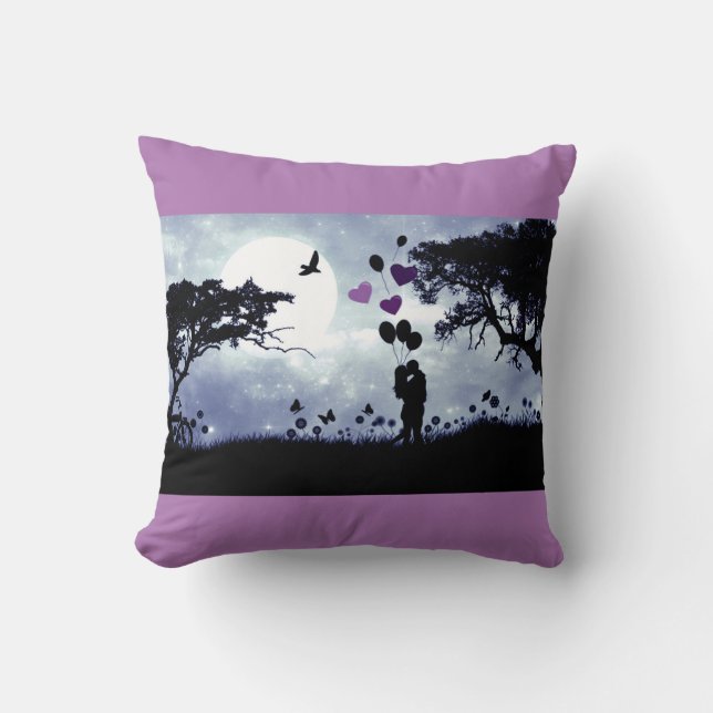 "Summer love" purple and black throw pillow. Cushion (Front)