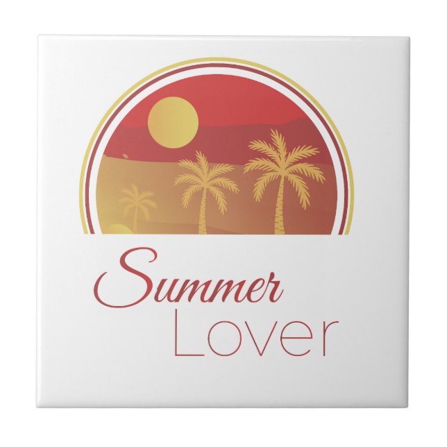 Summer Lover Retro Sunset Palm Trees Tropical Vaca Tile (Front)