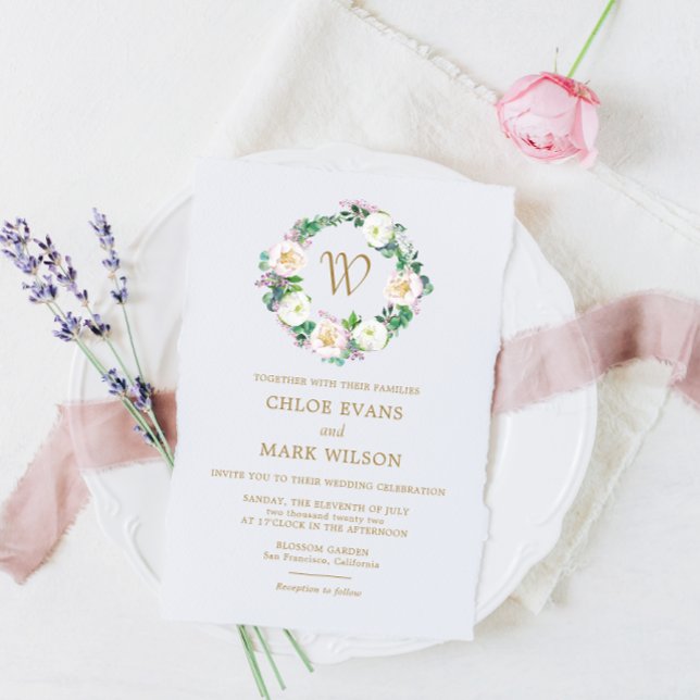 Summer Lush Bloom Watercolor Monogram Wedding  Invitation (Creator Uploaded)