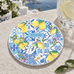Summer majolica blue Sicilian citrus Mediterranean Coaster