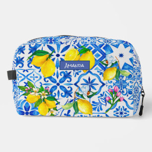 Summer majolica blue Sicilian citrus Mediterranean Dopp Kit