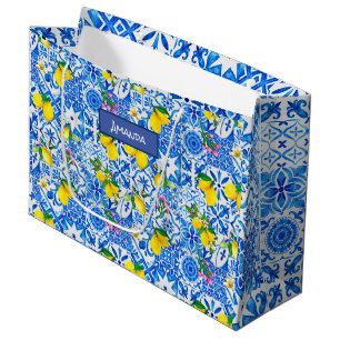 Summer majolica blue Sicilian citrus Mediterranean Large Gift Bag