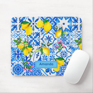 Summer majolica blue Sicilian citrus Mediterranean Mouse Mat