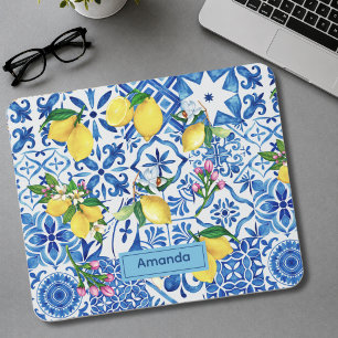 Summer majolica blue Sicilian citrus Mediterranean Mouse Mat