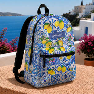 Summer majolica blue Sicilian citrus Mediterranean Printed Backpack