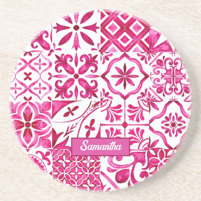 Summer majolica red Sicilian Mediterranean Coaster (Front)