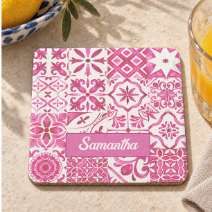 Summer majolica red Sicilian Mediterranean Stone Coaster