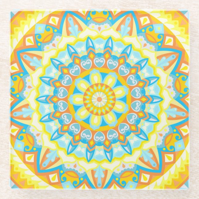 Summer Mandala Glass Coaster (Front)