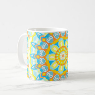 Summer Mandala Yellow Orange Blue Boho Floral Coffee Mug