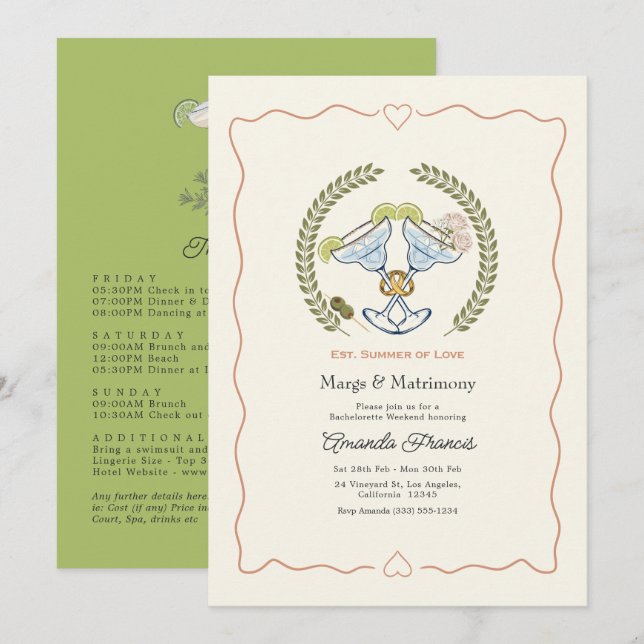 Summer Margs & Matrimony Bachelorette Weekend Invitation (Front/Back)