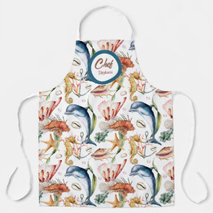 Summer Marine Life, Dolphins, Editable Apron