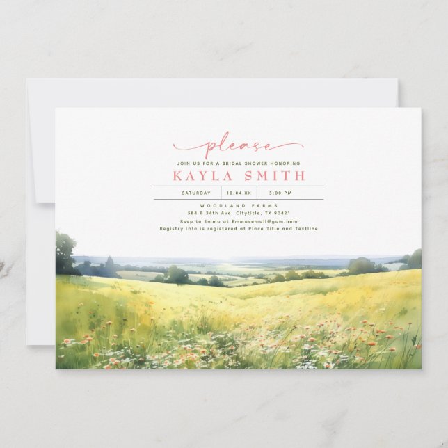 Summer Meadow and Wildflowers Boho Bridal Shower Invitation (Front)