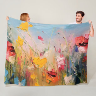 Summer Meadow – Expressive Abstract Wildflowers Fleece Blanket