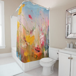 Summer Meadow – Expressive Abstract Wildflowers Shower Curtain