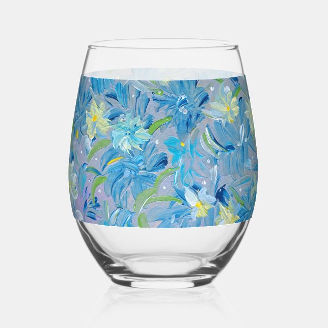 Summer Meadow Floral Stemless Wine Glass (Front)