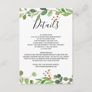 Summer meadow leaves Watercolor Wedding Details Enclosure Card