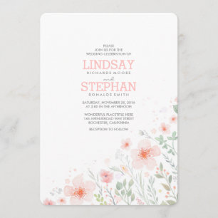 Summer Meadow Pink Flowers Watercolor Wedding Invitation