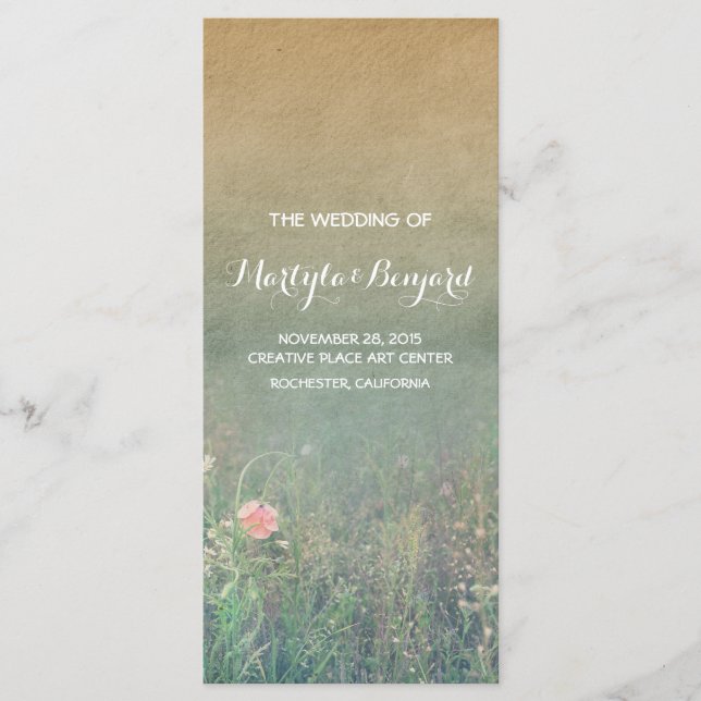summer meadow rustic romantic wedding programs programme (Front)