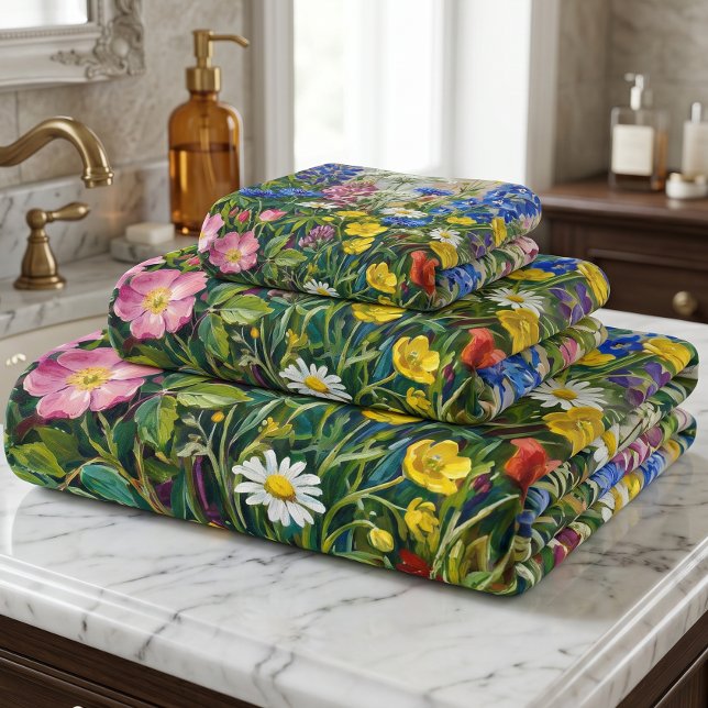 Summer Meadow Wildflowers Bath Towel Set (Creator Uploaded)