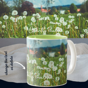 Summer meadow with dandelions Two-Tone coffee mug