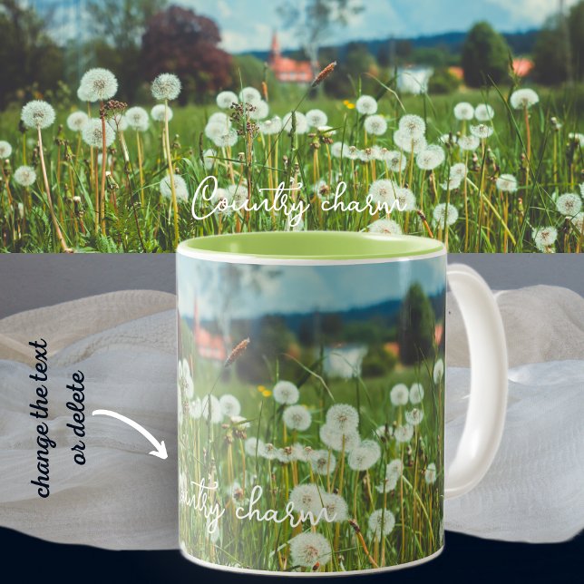 Summer meadow with dandelions Two-Tone coffee mug (Creator Uploaded)