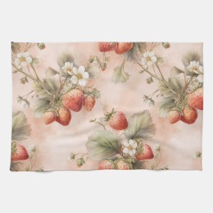 summer meadow with ripe strawberries tea towel