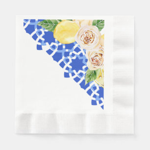 Summer Mediterranean blue tile and lemons print  Napkin