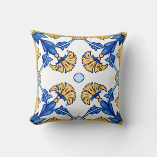 Summer Mediterranean blue yellow flowers  Cushion
