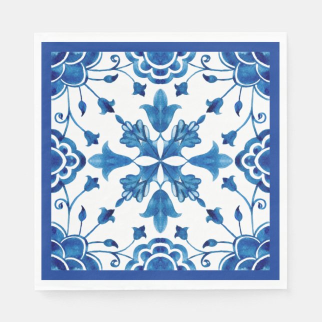 Summer Mediterranean flower tile print  Napkin (Front)