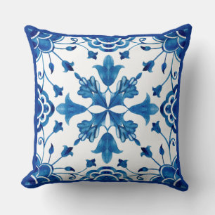 Summer Mediterranean flower tile print pillow