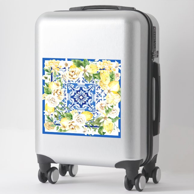 Summer Mediterranean lemon and flowers print (Suitcase)