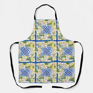Summer Mediterranean lemon and flowers print Apron
