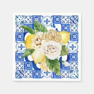 Summer Mediterranean lemon and flowers tile print Napkin