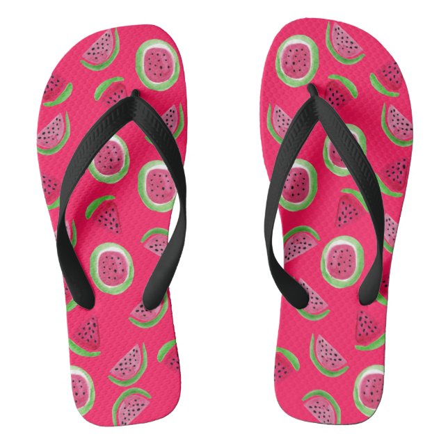 Summer Melody: Watermelon Watercolor Flip Flops (Footbed)