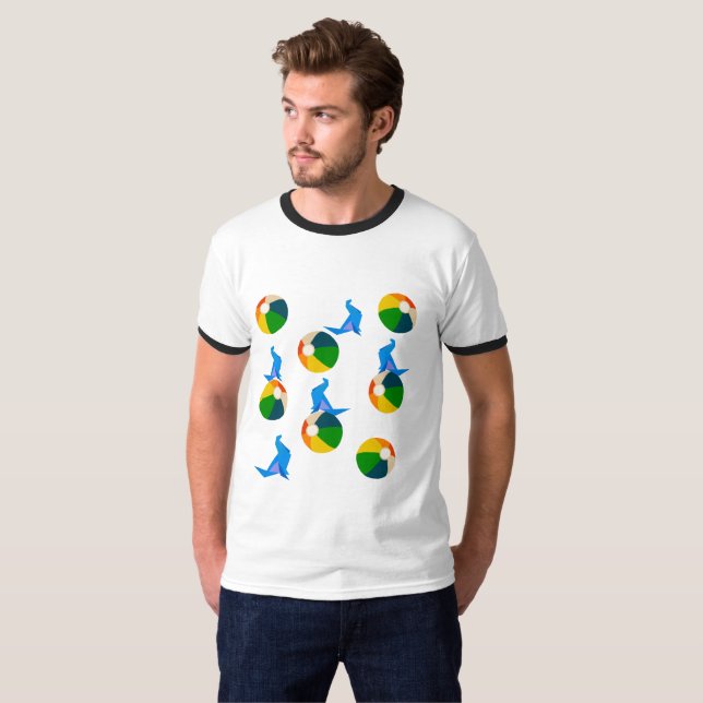 Summer Men's Basic Ringer T-Shirt, White/Black T-Shirt (Front Full)