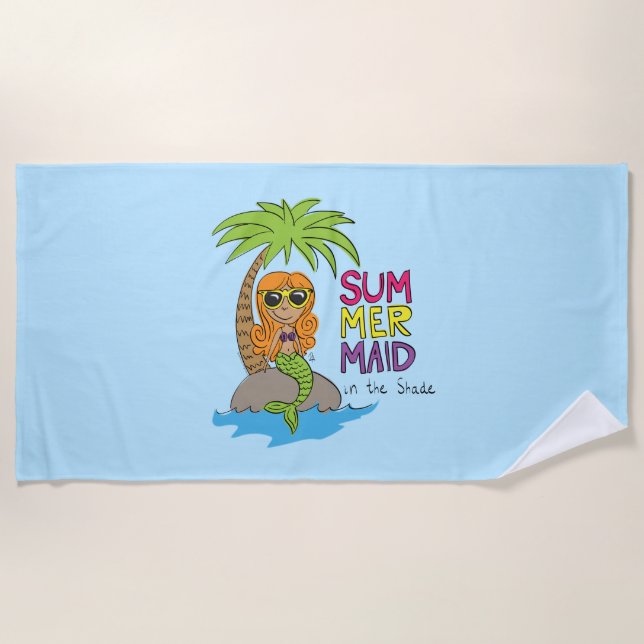 Summer Mermaid Cute Beach Towel Blue (Front)