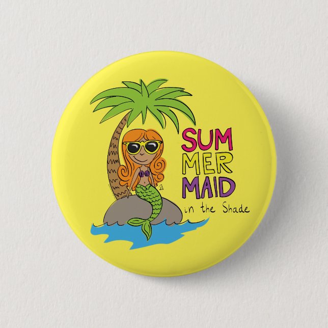Summer Mermaid Cute Water Bottle Lime Yellow 6 Cm Round Badge (Front)